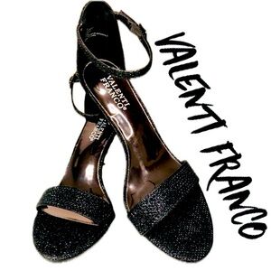 Valenti Franco Sparkling Black Evening Sandals Women’s Size 7.5